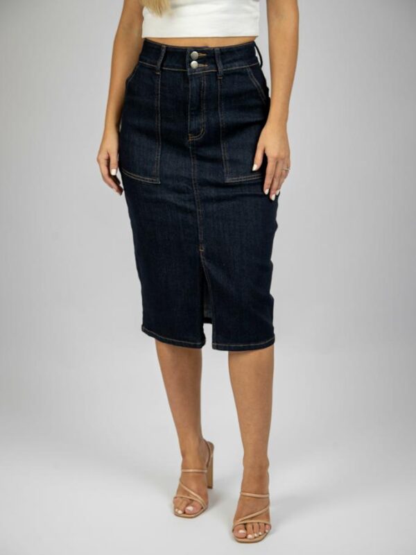Country Denim Cd Front Split Midi Skirt