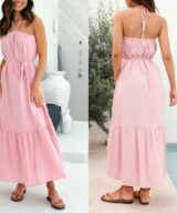 Pink Diamond Leila Neck Tie Up Maxi Dr