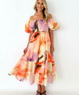 Pink Diamond Amy Print Puff Slv Drs