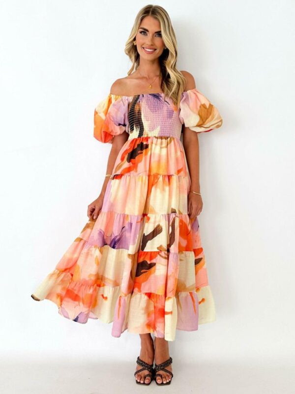 Pink Diamond Amy Print Puff Slv Drs