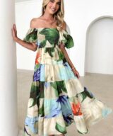Pink Diamond Amy Print Puff Slv Drs