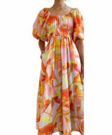 Passion Fusion Chaya Print Puff Slv Midi
