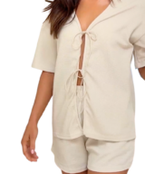By Frankie Waffle Tie Front Beige Sh