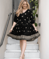 Fria Silver Wishes Border Emb Ss Mini Dress
