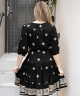 Fria Silver Wishes Border Emb Ss Mini Dress