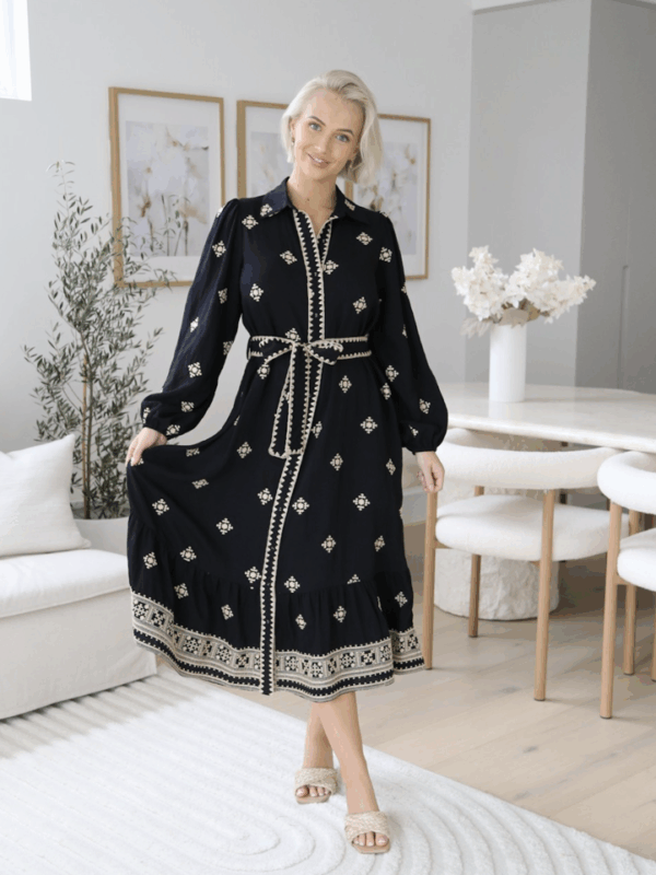 Shareen Deborah Emb Ls Midi Dress