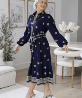 Shareen Deborah Emb Ls Midi Dress