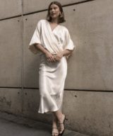 White Closet Rayne Satin Midi Skirt