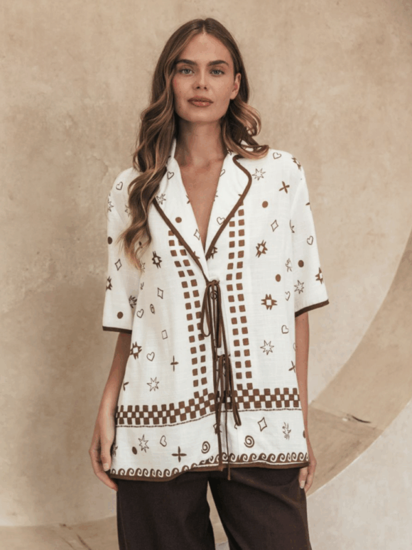 Ebby & i Espresso Tie Front Shirt